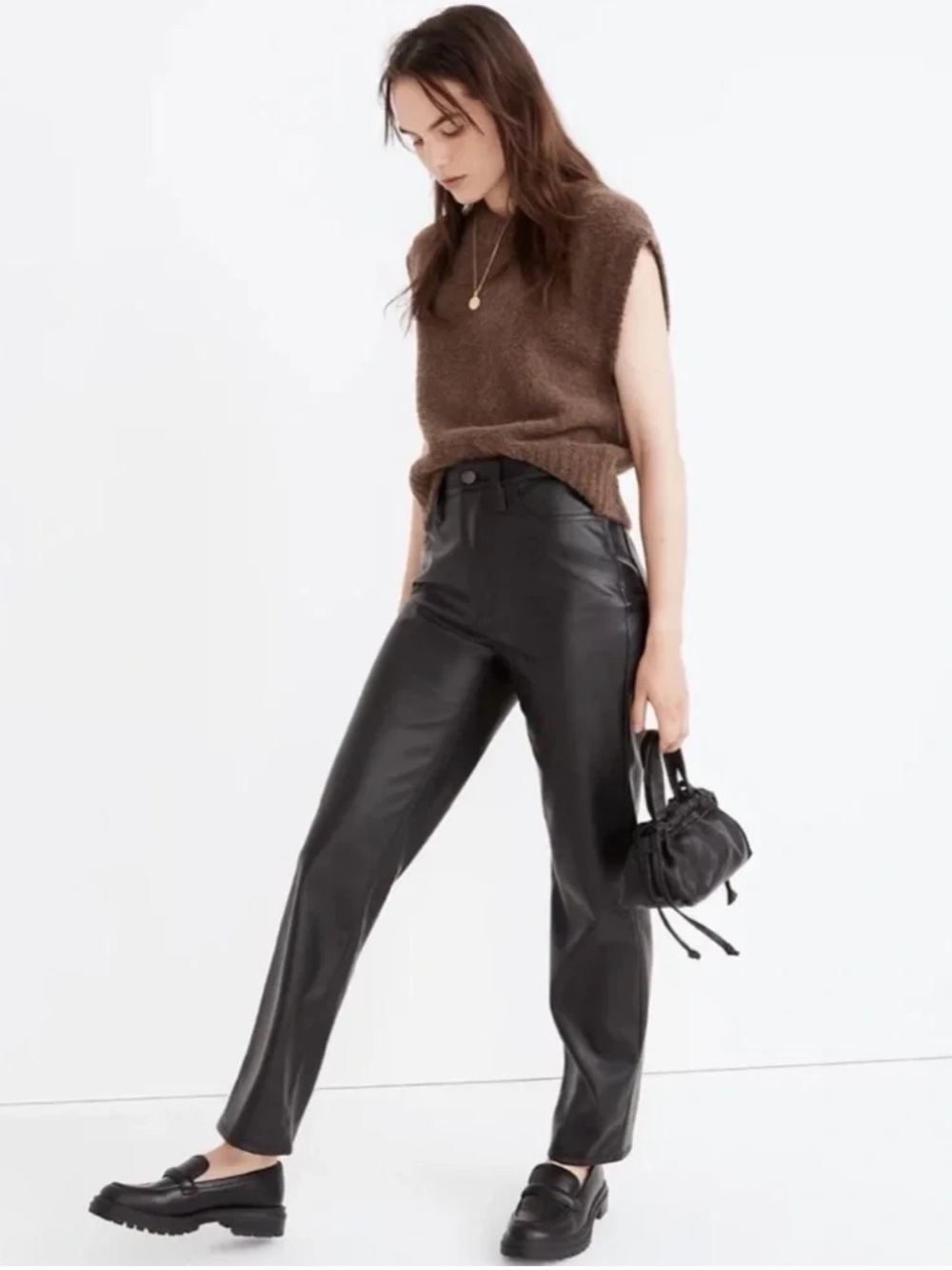 Madewell | The Perfect Vintage Straight Jeans Womens Size 30P Black Faux Leather